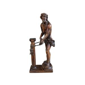 Christ à la colonne bois fruitier XVIIe siècle