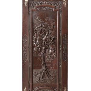Deux grand Panneaux Chinois bois sculpté