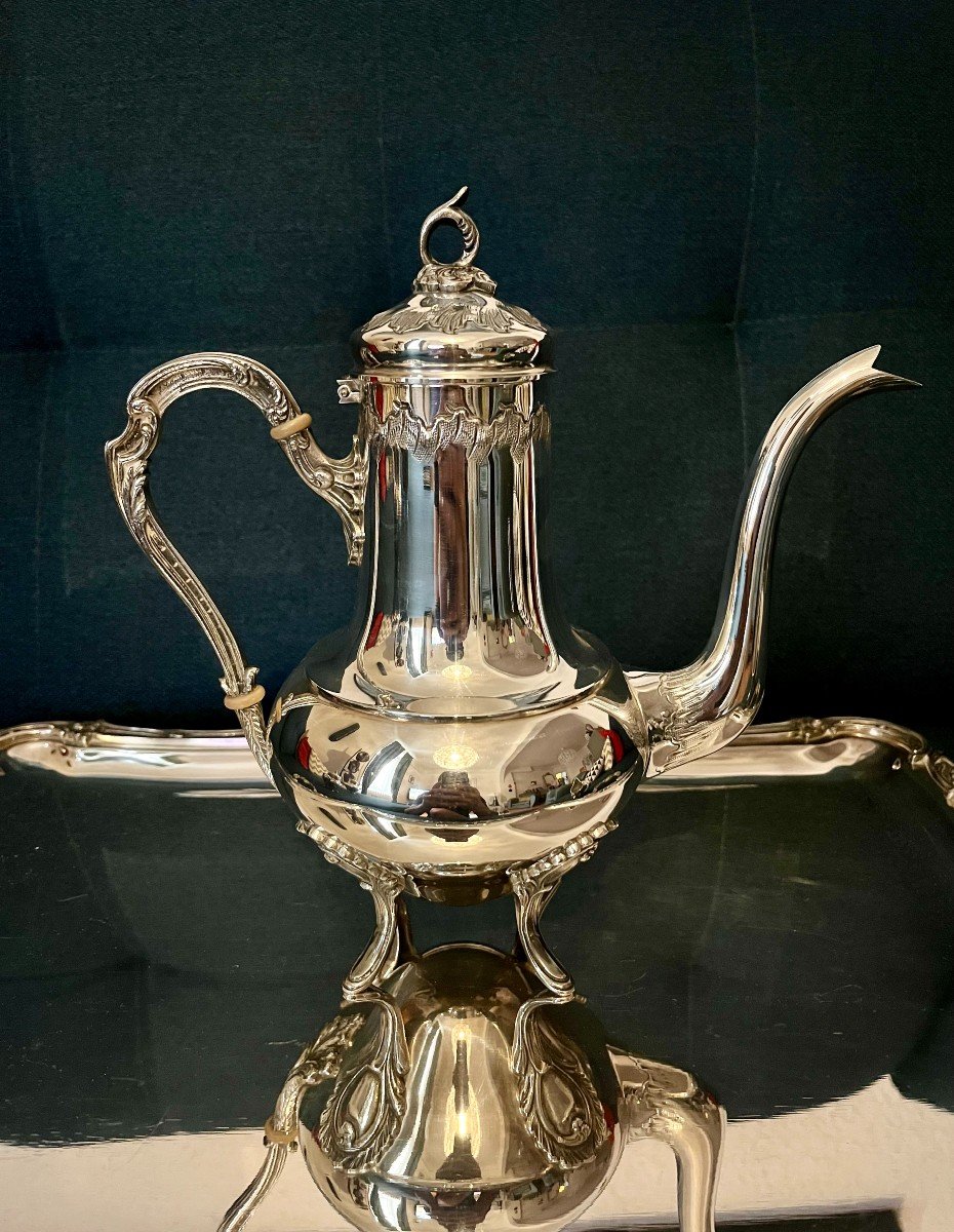 Ancien Service à Thé Et Café En Métal Argenté - XIXème (1850-1899) - Style Orné Palmettes