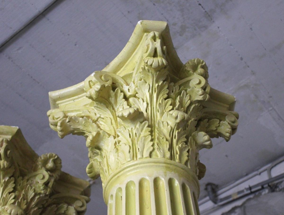 Old Pair Of Large Columns In Plaster. 2.80 Meters-photo-1