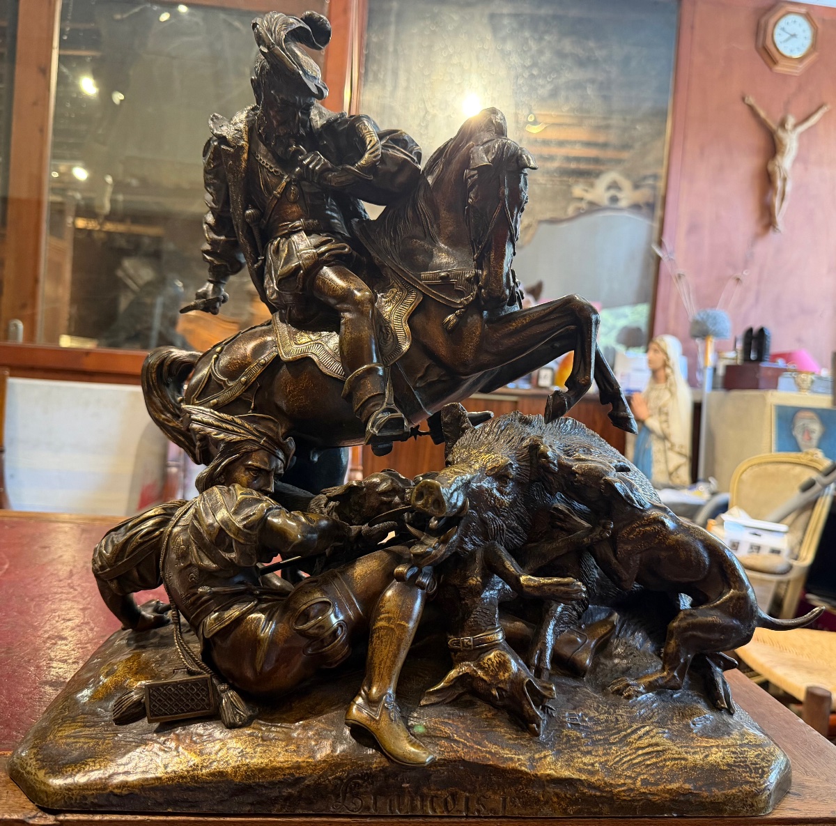 Bronze Statue Of Francis I Hunting A Wild Boar-photo-2