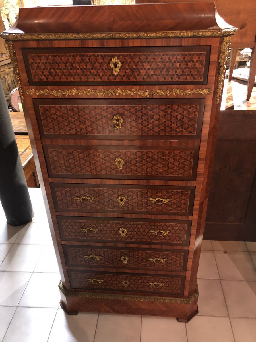 Small Secretary In Marquetry-photo-4
