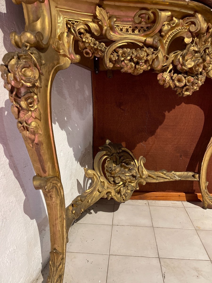 Console And Mirror In Golden Wood Of Angle-photo-2