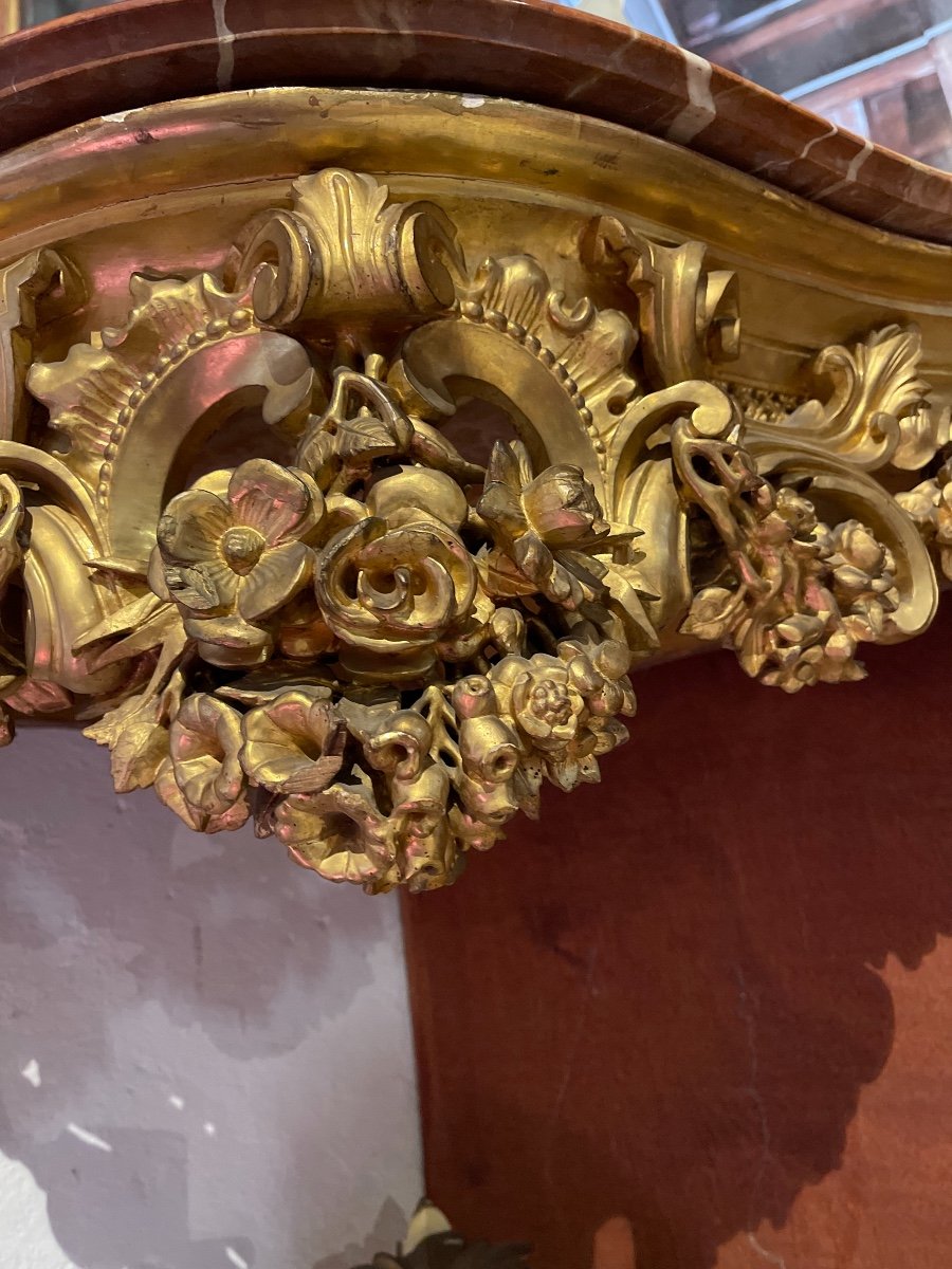 Console And Mirror In Golden Wood Of Angle-photo-3