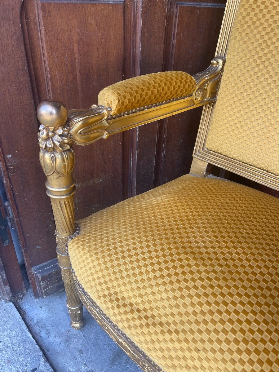 Paire Deux Fauteuil En Bois Doré 19e-photo-2