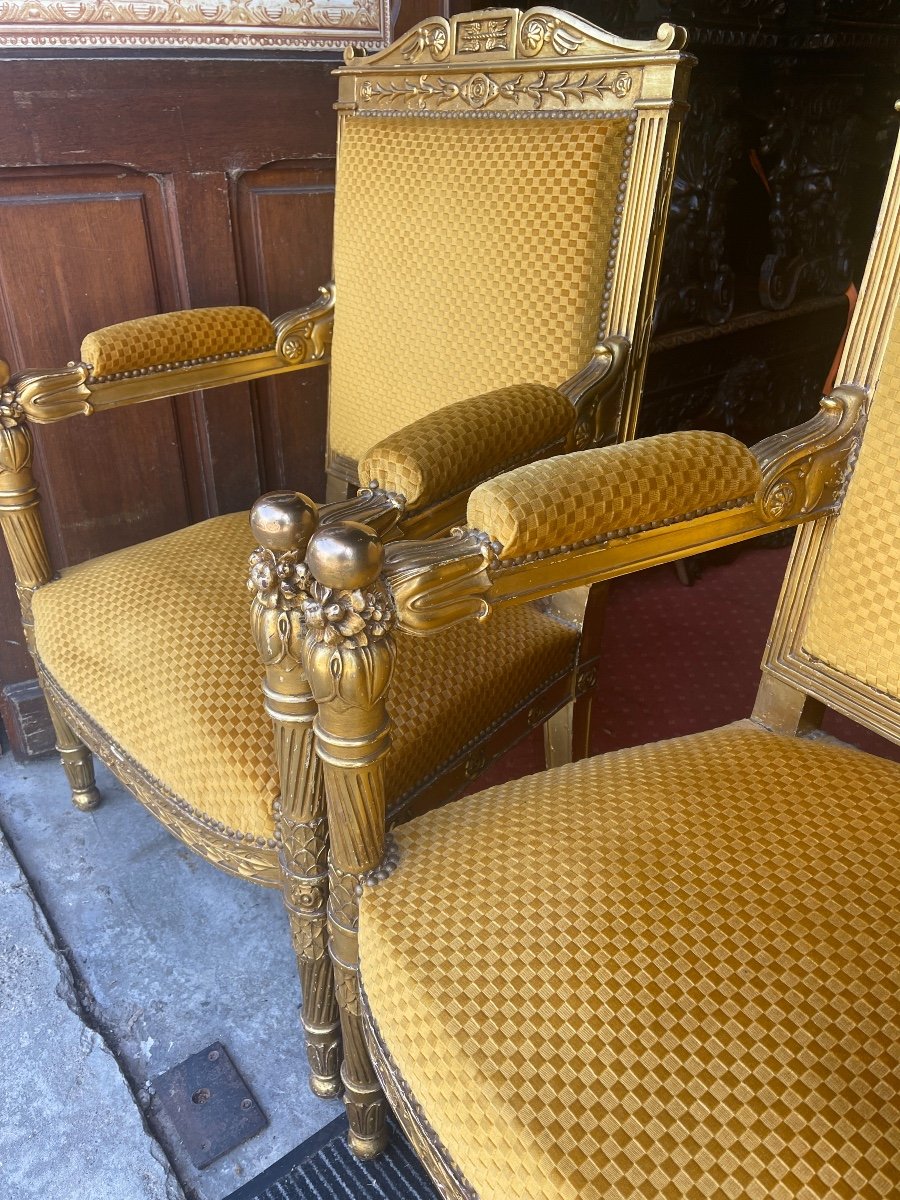 Paire Deux Fauteuil En Bois Doré 19e-photo-3