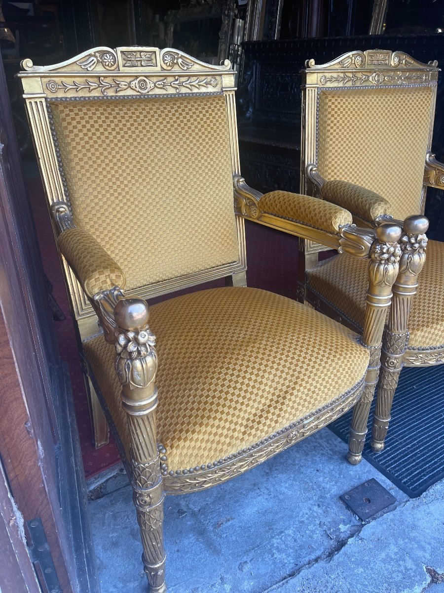 Paire Deux Fauteuil En Bois Doré 19e-photo-4