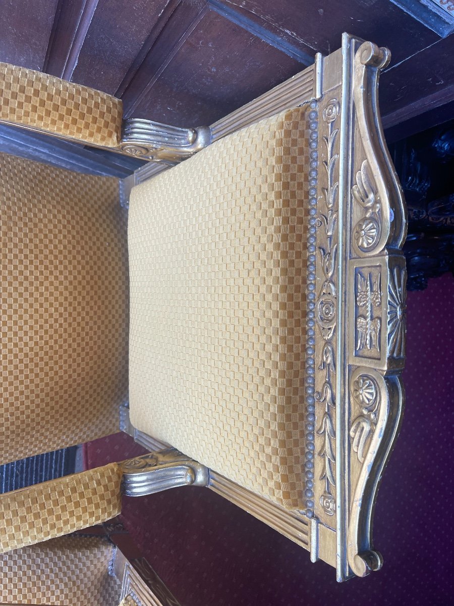 Paire Deux Fauteuil En Bois Doré 19e-photo-2