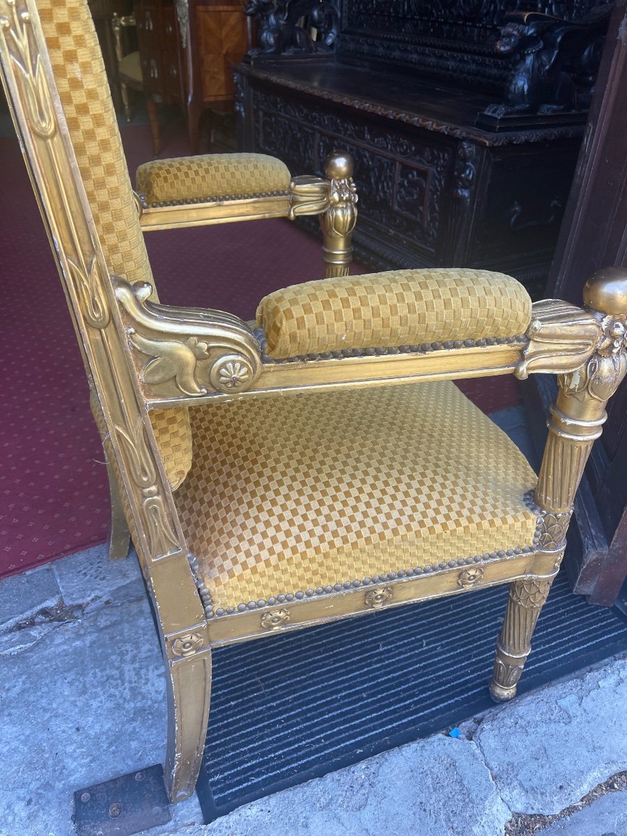 Paire Deux Fauteuil En Bois Doré 19e-photo-6