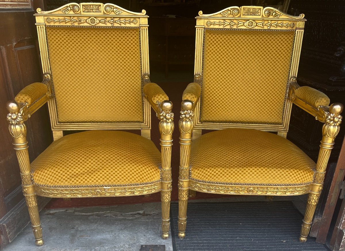 Paire Deux Fauteuil En Bois Doré 19e