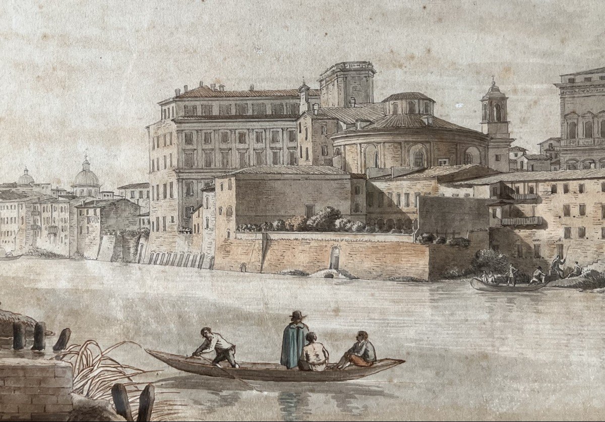 Victor-jean Nicolle (1754 - 1826) Vue du Palais Farnèse depuis les quais du Tibre, Vers 1800-photo-4