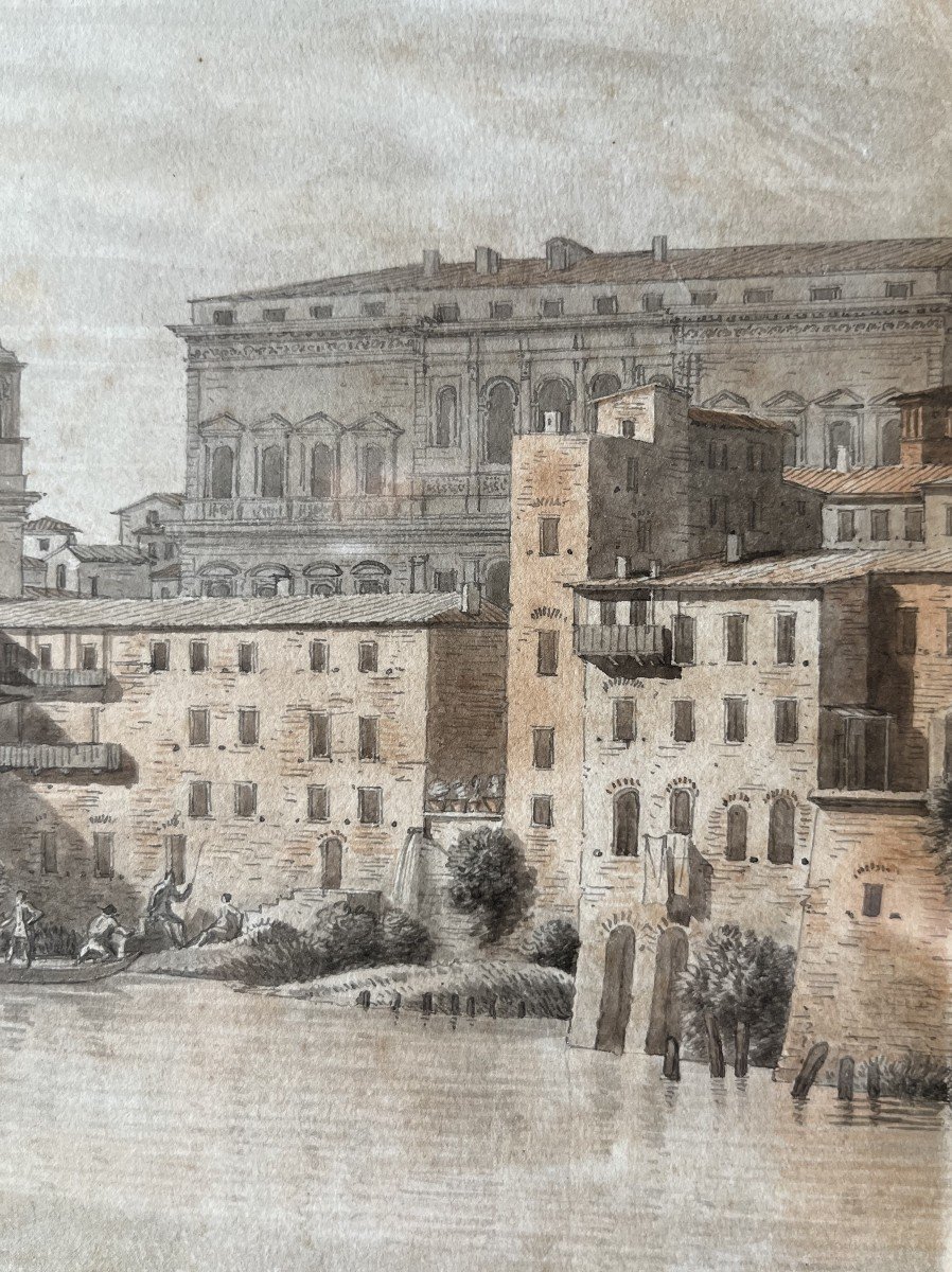 Victor-jean Nicolle (1754 - 1826) View Of The Farnese Palace From The Quays Of The Tiber, Circa 1800-photo-1