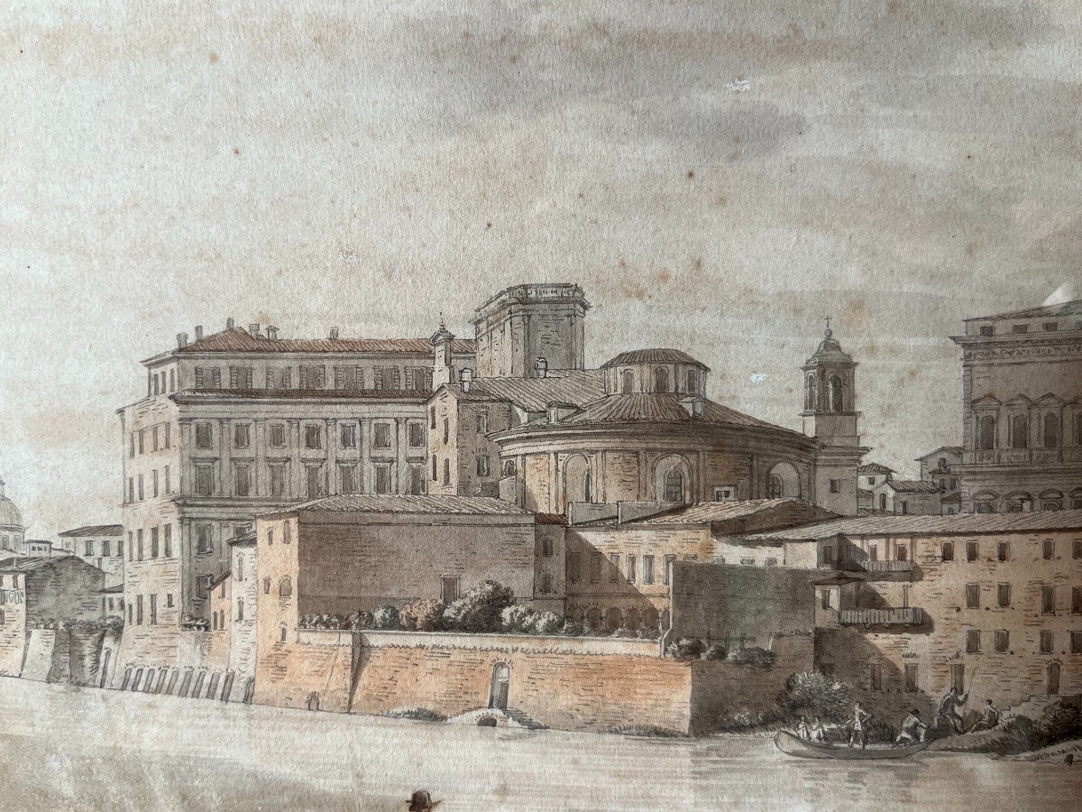 Victor-jean Nicolle (1754 - 1826) Vue du Palais Farnèse depuis les quais du Tibre, Vers 1800-photo-2