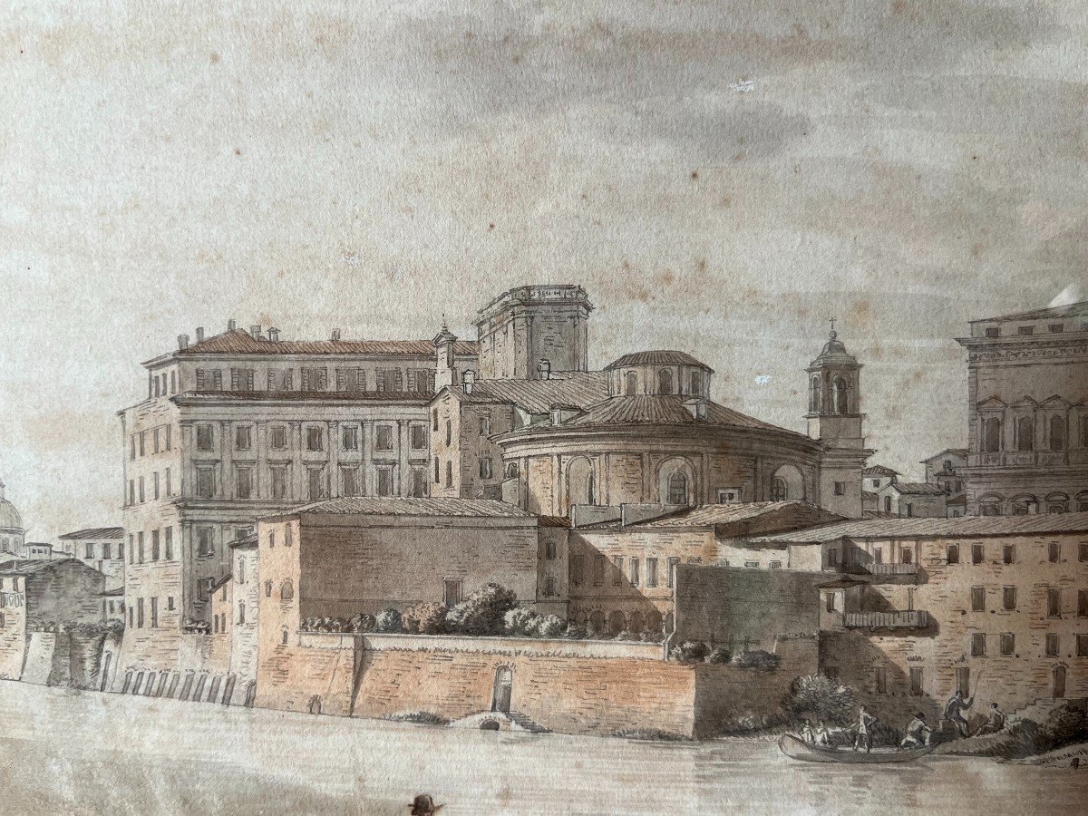 Victor-jean Nicolle (1754 - 1826) View Of The Farnese Palace From The Quays Of The Tiber, Circa 1800-photo-2