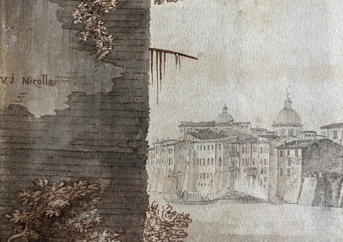 Victor-jean Nicolle (1754 - 1826) View Of The Farnese Palace From The Quays Of The Tiber, Circa 1800-photo-5
