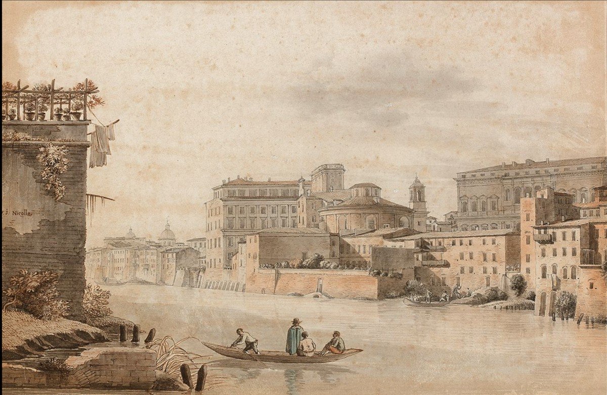 Victor-jean Nicolle (1754 - 1826) View Of The Farnese Palace From The Quays Of The Tiber, Circa 1800