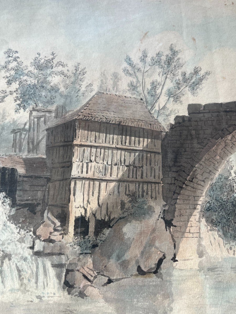 Attribué à Claude-Louis Chatelet (1753 - 1795) Pêcheurs sous un pont, Vers 1780-photo-1