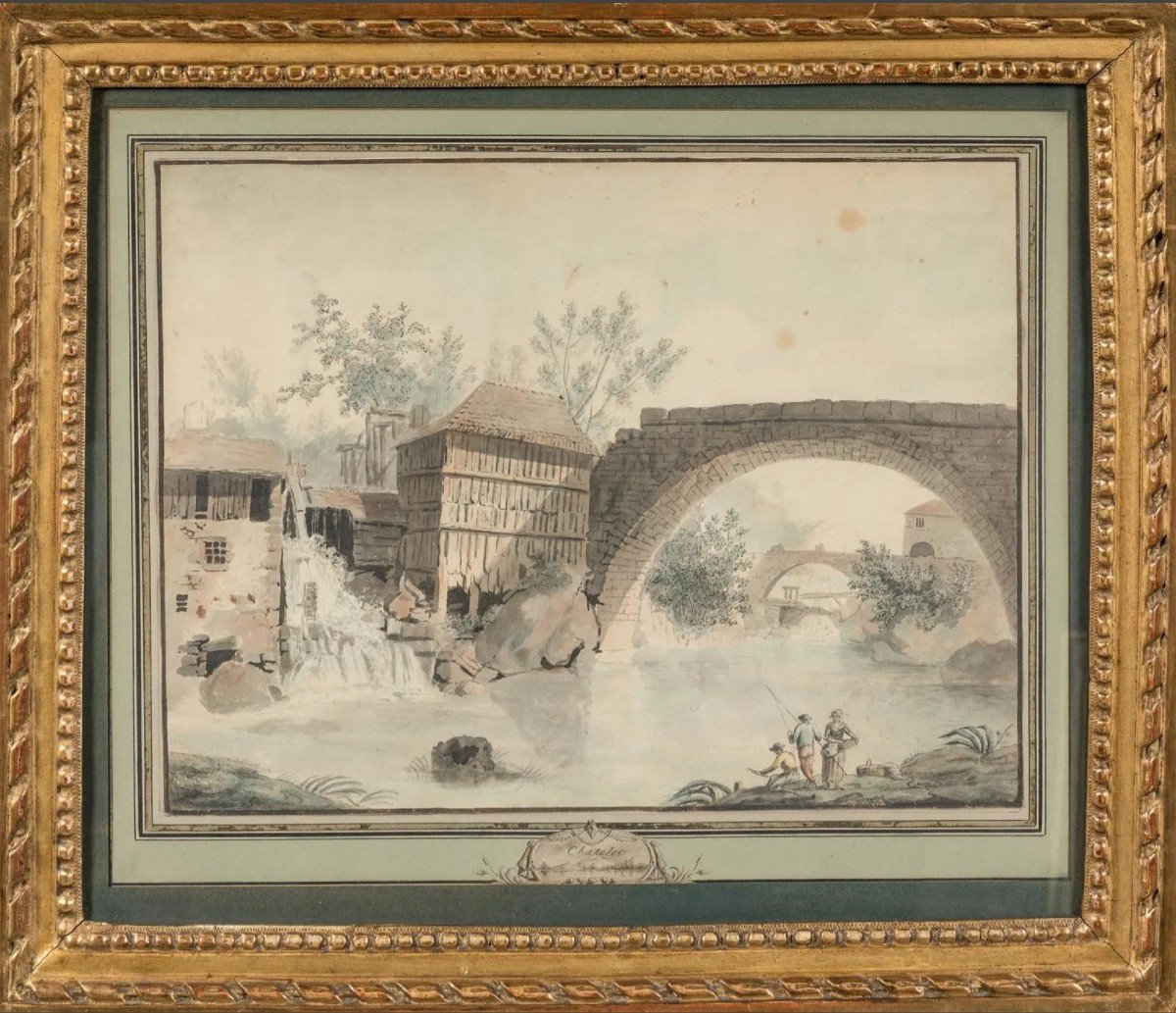 Attribué à Claude-Louis Chatelet (1753 - 1795) Pêcheurs sous un pont, Vers 1780