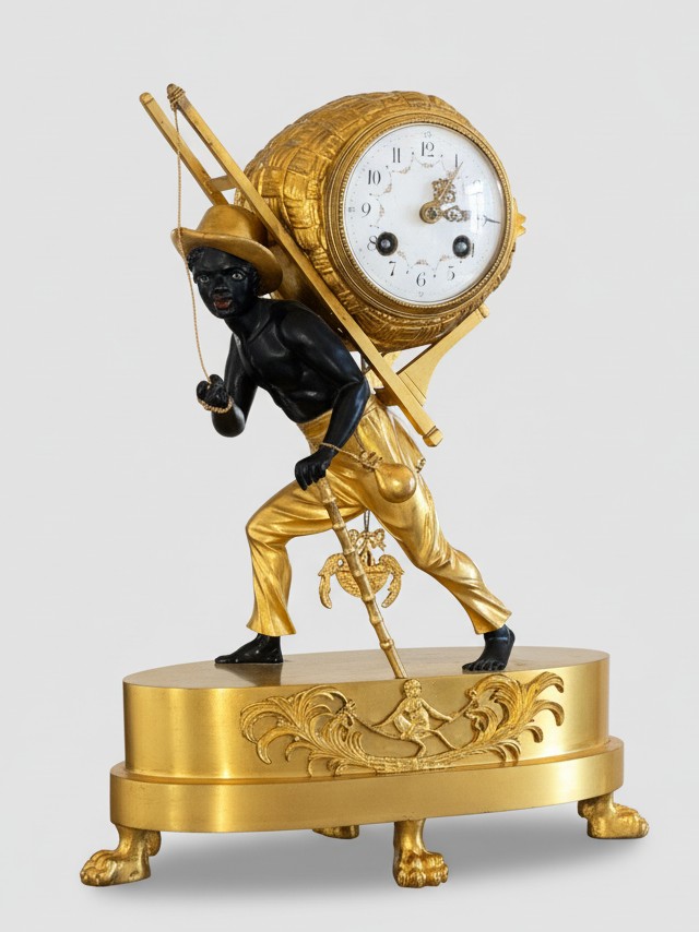 Pendule au portefaix, d’après un dessin de Jean-André Reiche, époque Empire, Paris vers 1810