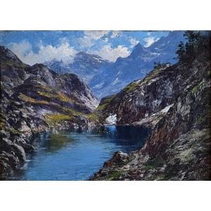 Charles-alexandre Bertier (1860-1924) Lake Bernard, At La Pra De Belledonne