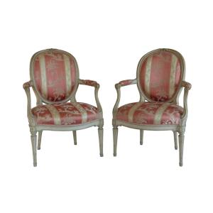 Pair Of Transitional Period Cabriolet Armchairs - Stamped Georges Jacob, Paris Circa 1770