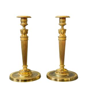 Pair Of Gilded Bronze Torches Attributed To Claude Galle - France, Circa 1805-1810