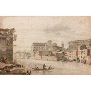 Victor-jean Nicolle (1754 - 1826) Vue du Palais Farnèse depuis les quais du Tibre, Vers 1800