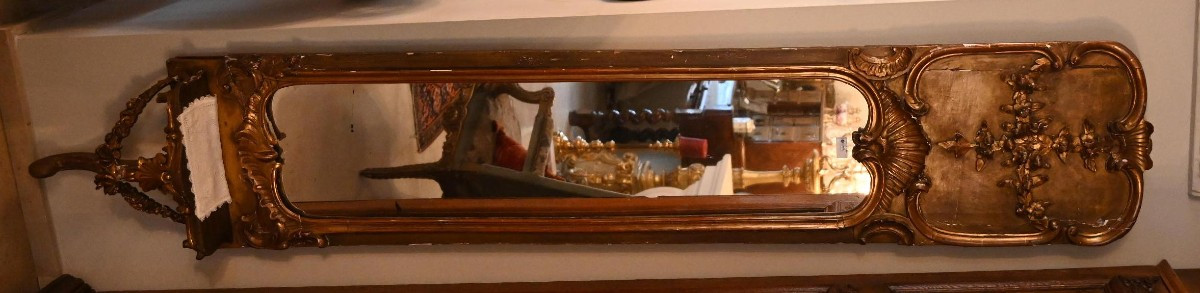 High Wall Mirror In Stuccoed And Gilded Wood.