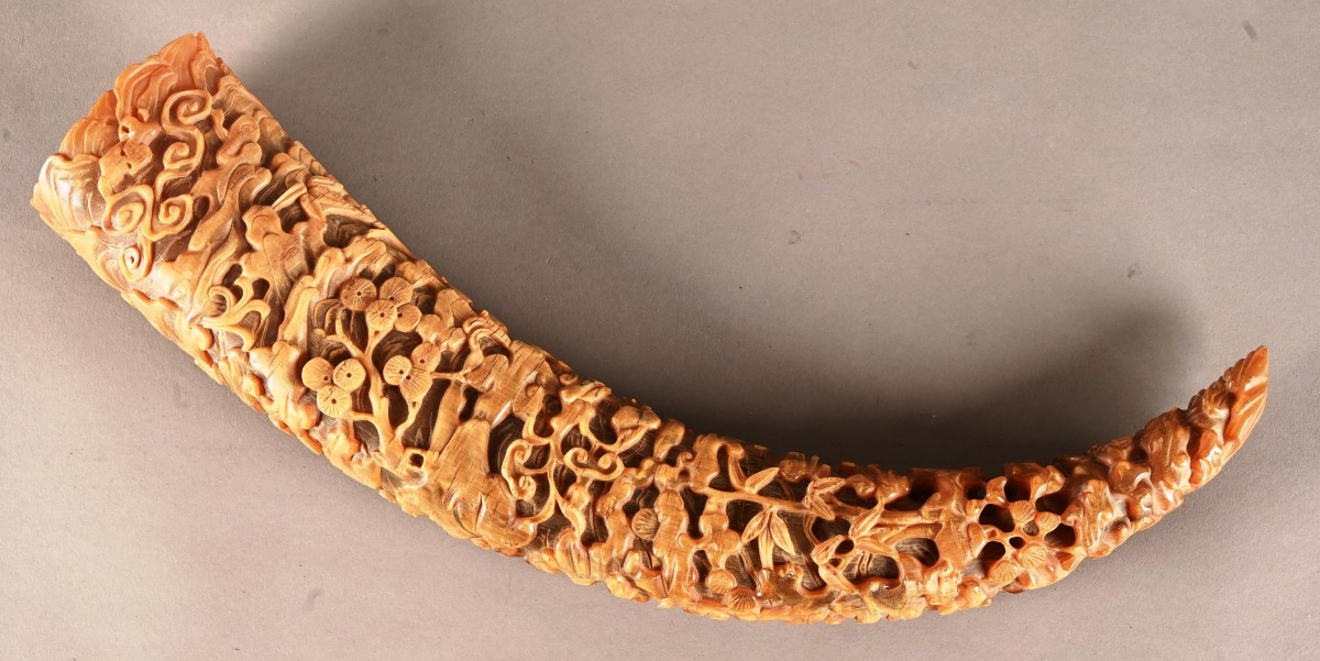 China Or Indochina. Large And Beautiful Carved Horn