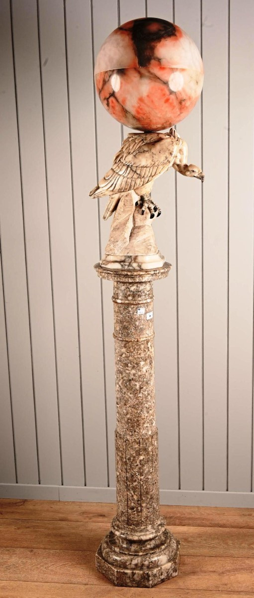 Large Alabaster Light Fixture Representing A Vulture 