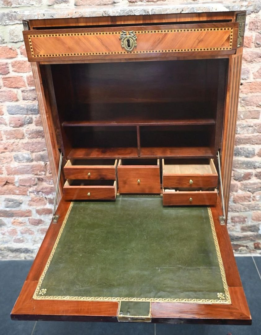 Secrétaire Transition en marqueterie de bois exotique à pans coupés -photo-2