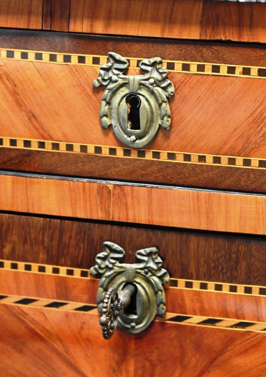 Secrétaire Transition en marqueterie de bois exotique à pans coupés -photo-3