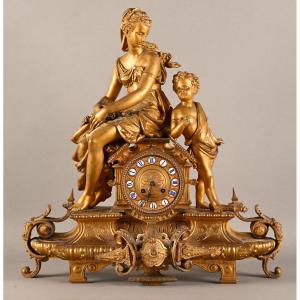 Chiseled And Gilded Spelter Mantel Clock 