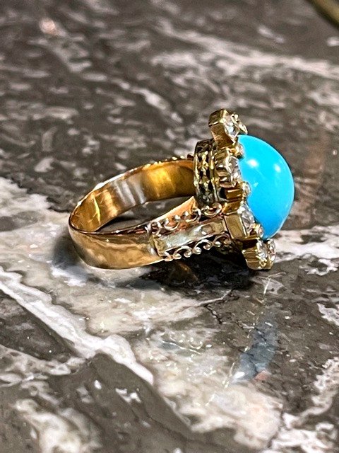 Bague  marguerite Turquoise Et Diamants, XIXéme-photo-1