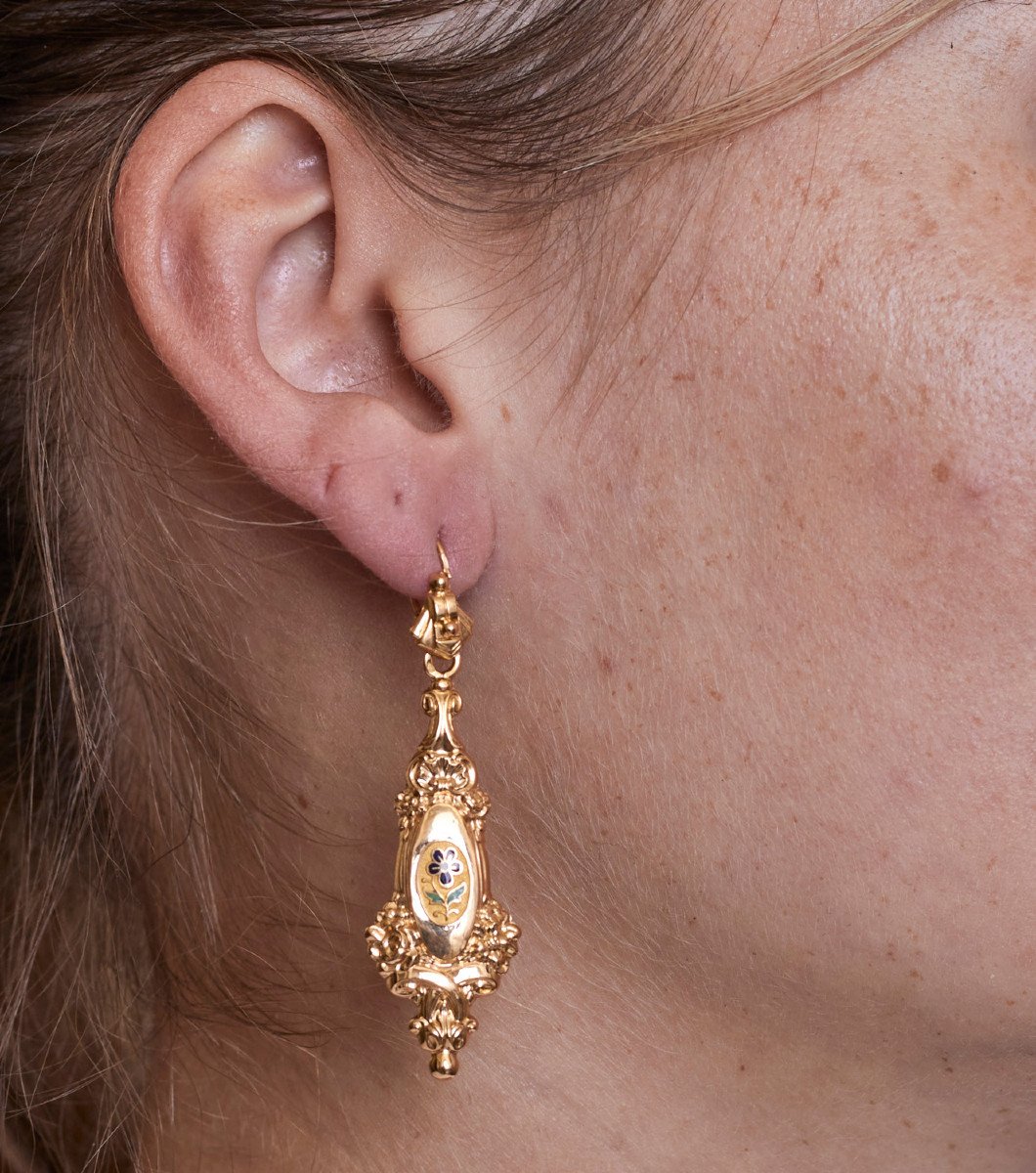 Pair Of Ear Pendants, Normandy, 19th Century-photo-3