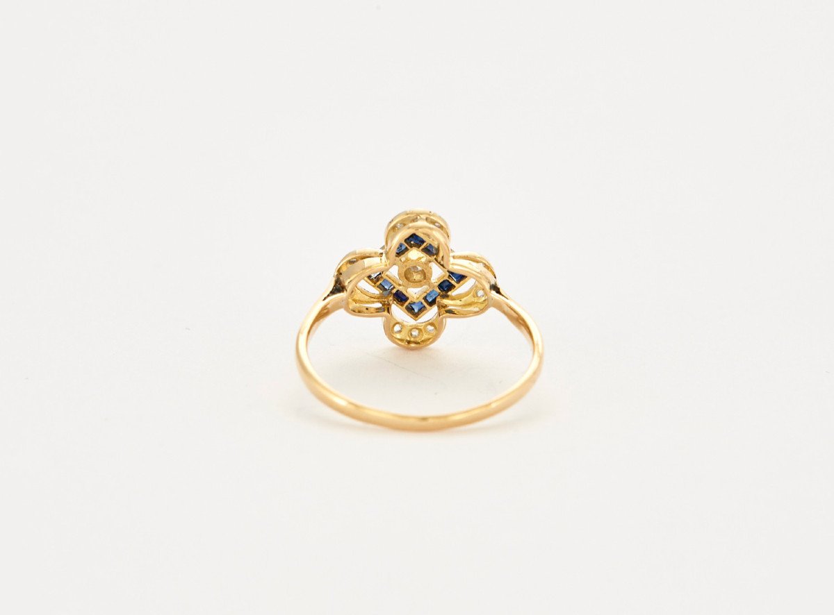Bague 1900 quadrilobée, Saphirs, Diamants-photo-4