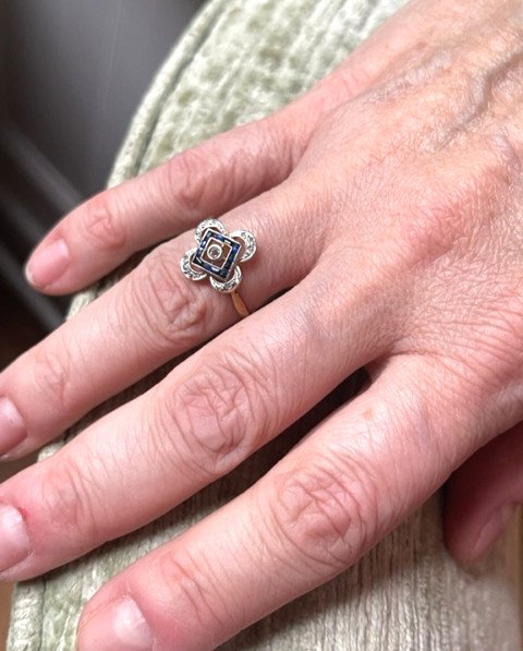 1900 Polylobed Ring, Sapphires, Diamonds-photo-2