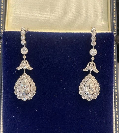Paire De Pendants d'Oreilles diamants, époque 1900-photo-3