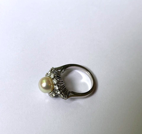 Tourbillon Ring, Pearl And Diamonds, French Work, 19th Century-photo-1