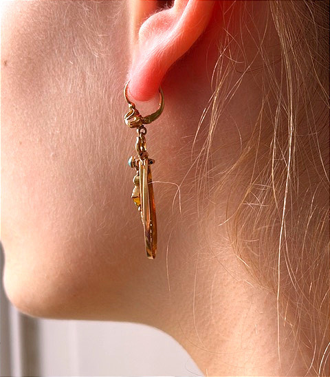 Pair Of Turquoise And Pearl Earrings, Napoleon III Period-photo-3