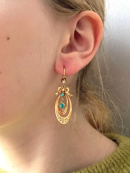 Pair Of Turquoise And Pearl Earrings, Napoleon III Period-photo-4