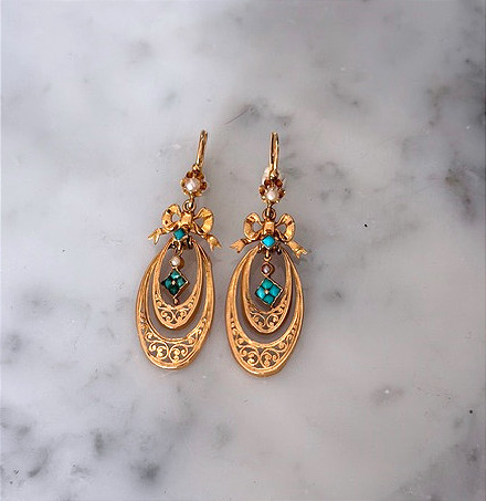Pair Of Turquoise And Pearl Earrings, Napoleon III Period
