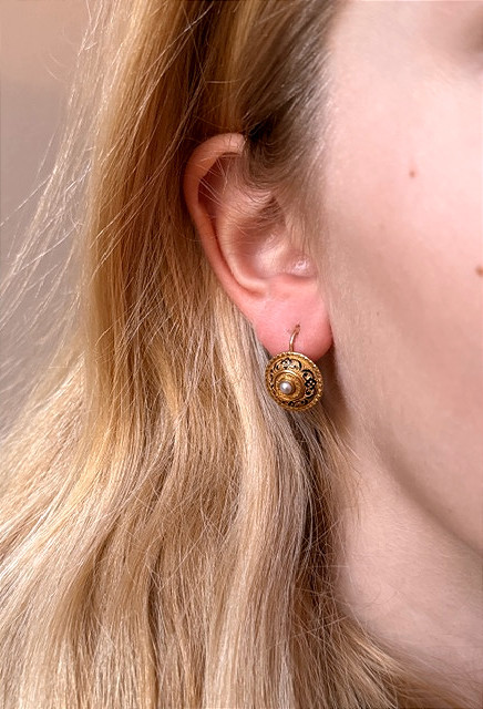 Paire de dormeuses, perles, fin XIXéme-photo-4