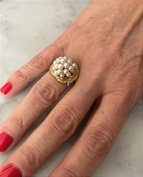 Bague bouquet de perles, vintage, travail français-photo-2