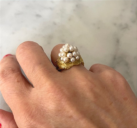 Bague bouquet de perles, vintage, travail français-photo-3