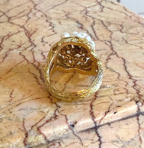 Bague bouquet de perles, vintage, travail français-photo-2