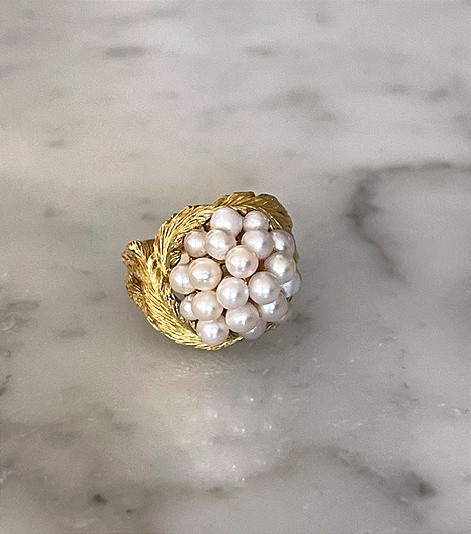 Bague bouquet de perles, vintage, travail français