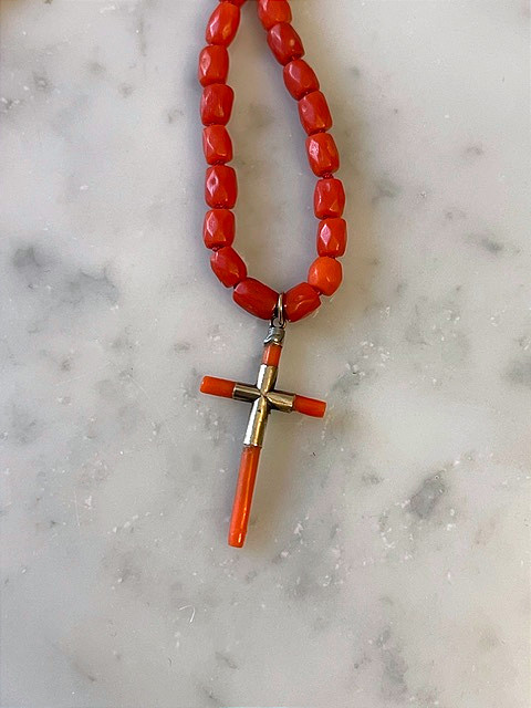 Coral Choker And Cross, Late 19th Century, French Workmanship-photo-2