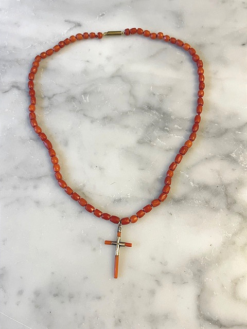 Coral Choker And Cross, Late 19th Century, French Workmanship-photo-2