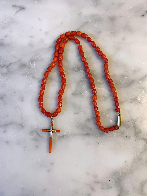 Coral Choker And Cross, Late 19th Century, French Workmanship